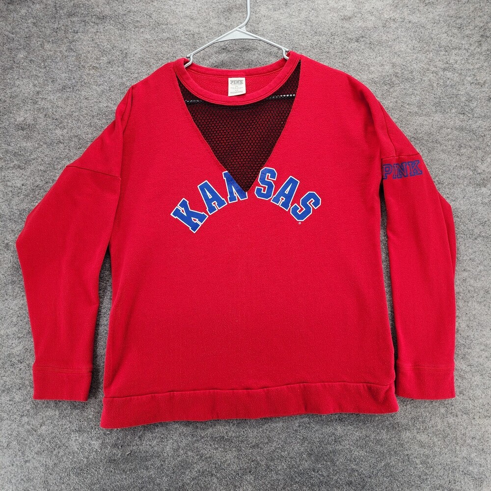 Kansas Jayhawks Sweatshirt Womens Medium PINK Victoria Secret Red